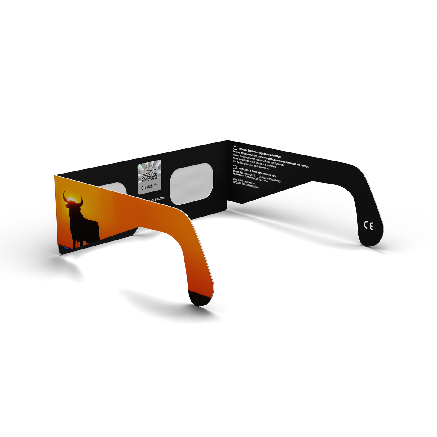 Bull solar eclipse glasses - 225° angle (transparent background)