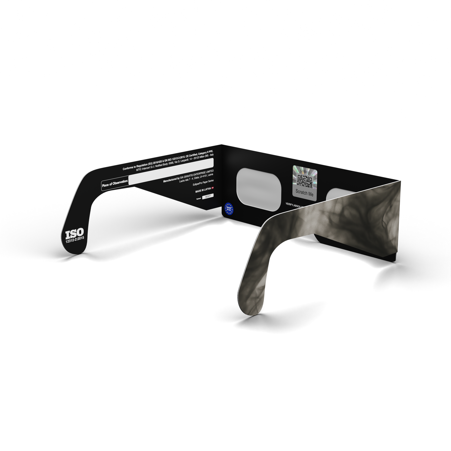 Soot solar eclipse glasses - 135° angle (transparent background)