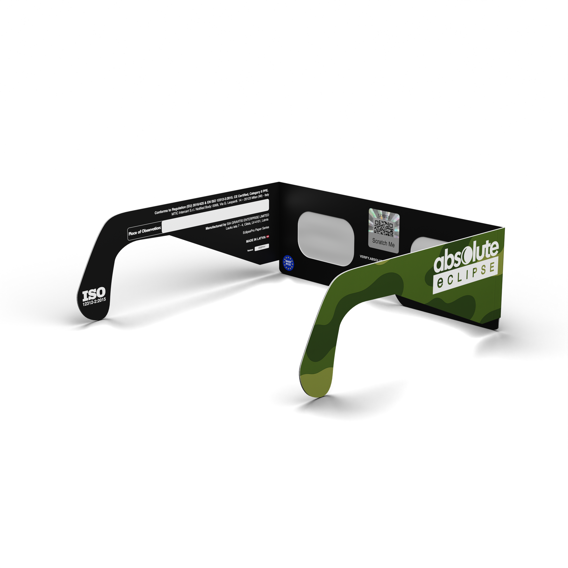 Army solar eclipse glasses - 135° angle (transparent background)