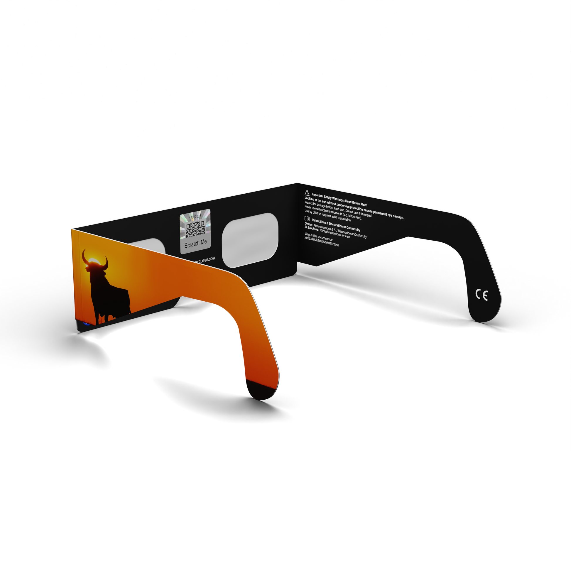 Bull solar eclipse glasses - 225° angle (transparent background)
