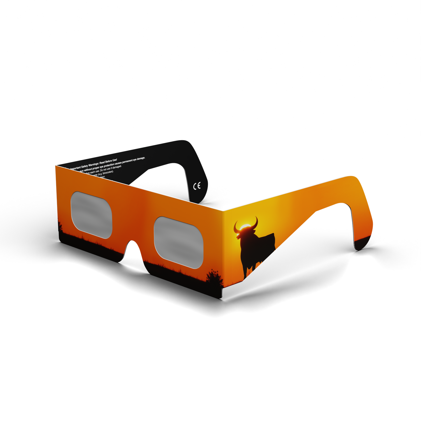 Bull solar eclipse glasses - 315° angle (transparent background)
