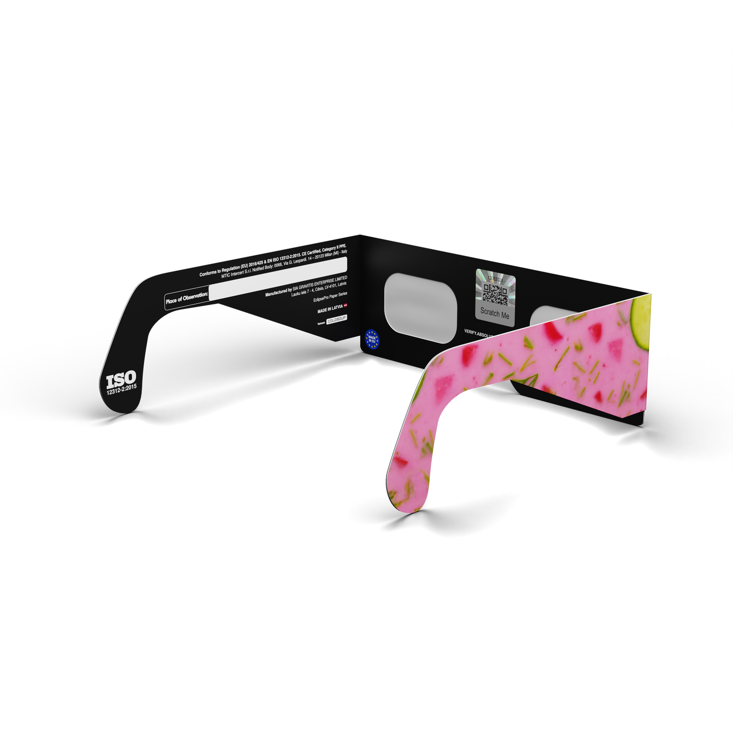 Coldsoup solar eclipse glasses - 135° angle (transparent background)