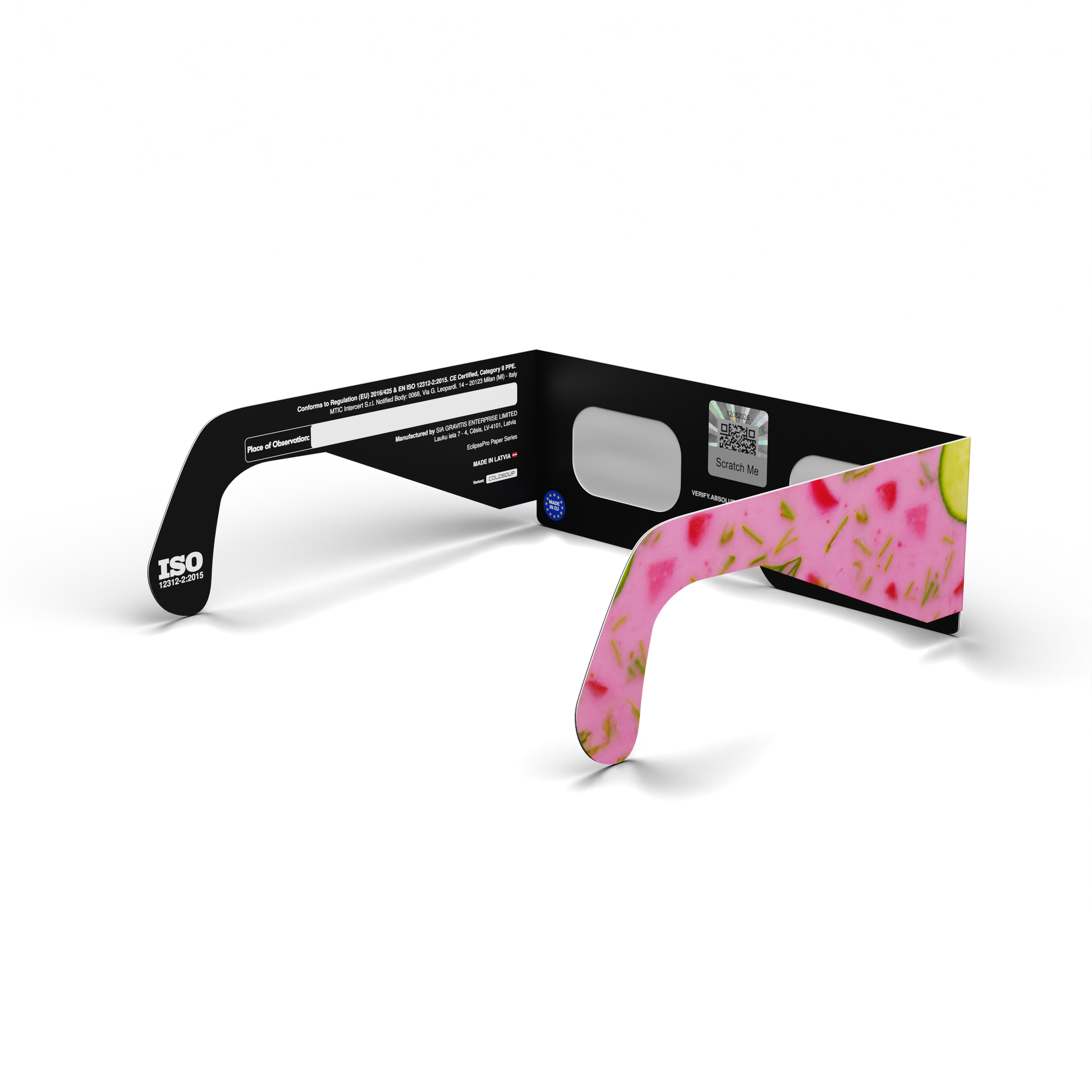 Coldsoup solar eclipse glasses - 135° angle (transparent background)