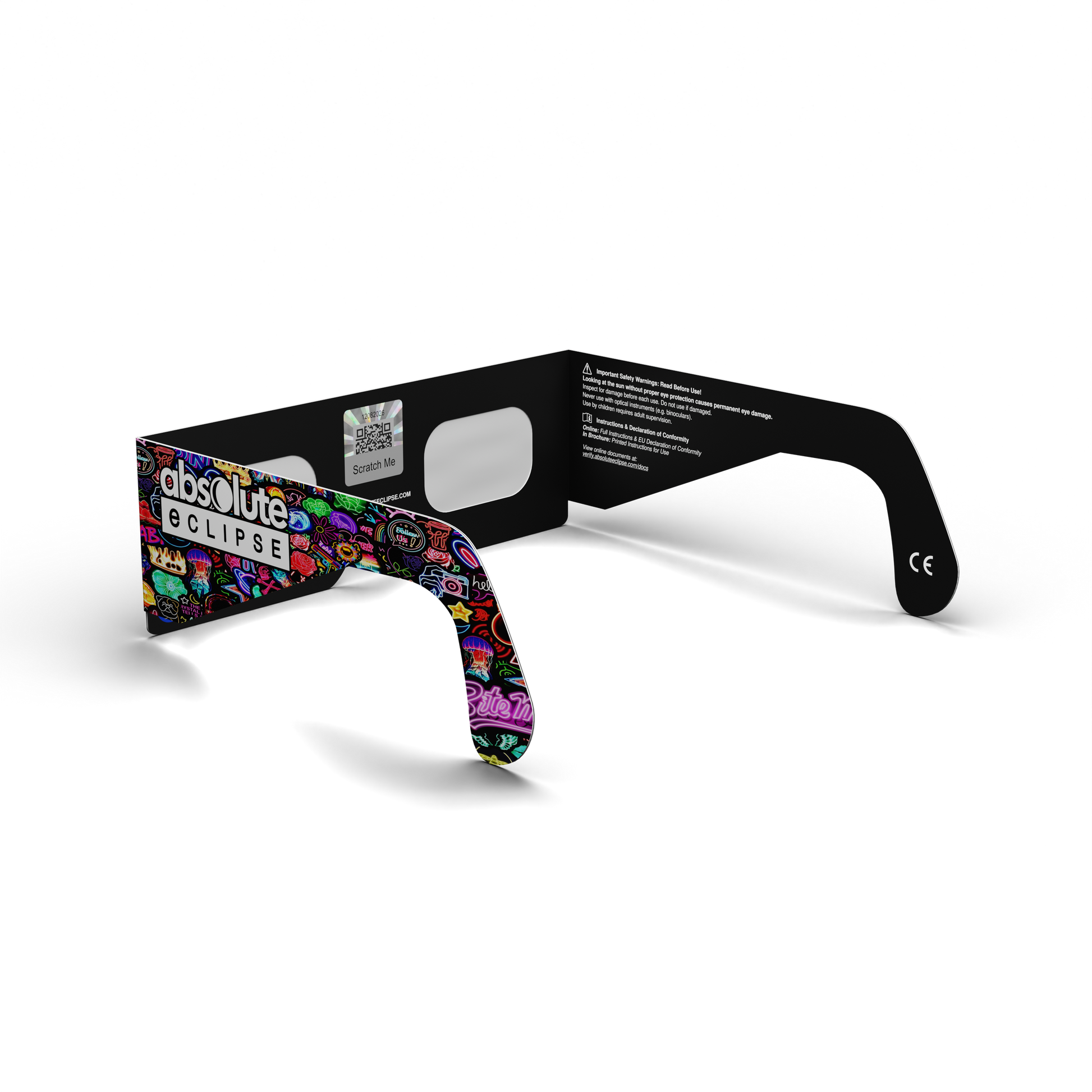 Neon solar eclipse glasses - 225° angle (transparent background)