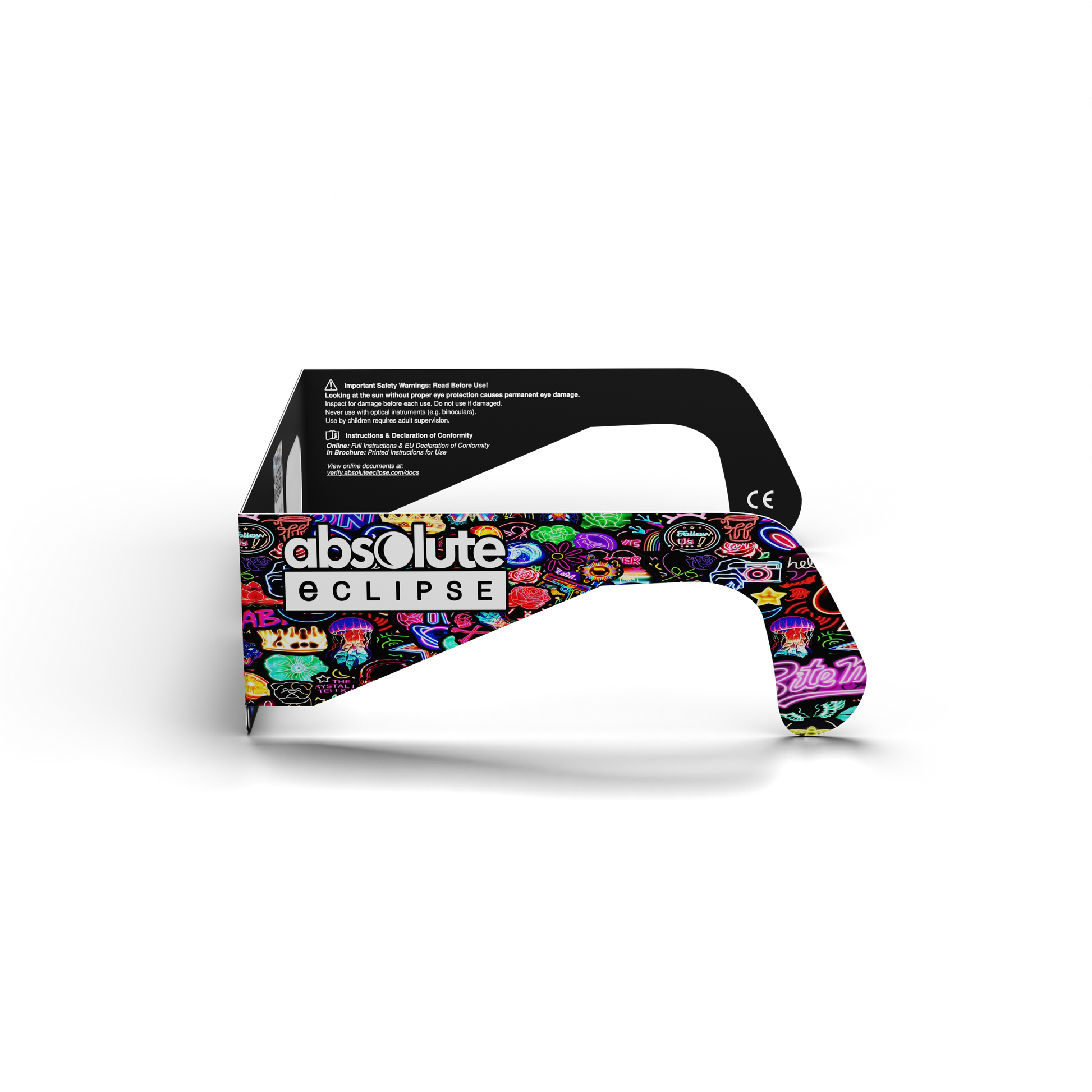 Neon solar eclipse glasses - 270° angle (transparent background)