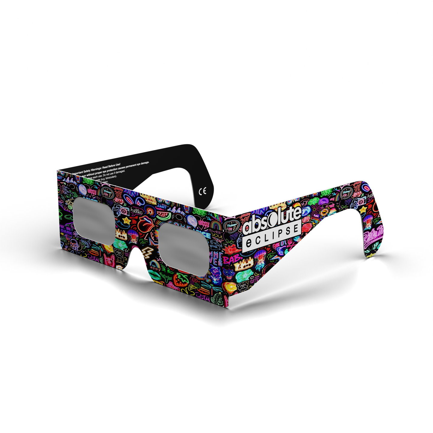 Neon solar eclipse glasses - 315° angle (transparent background)