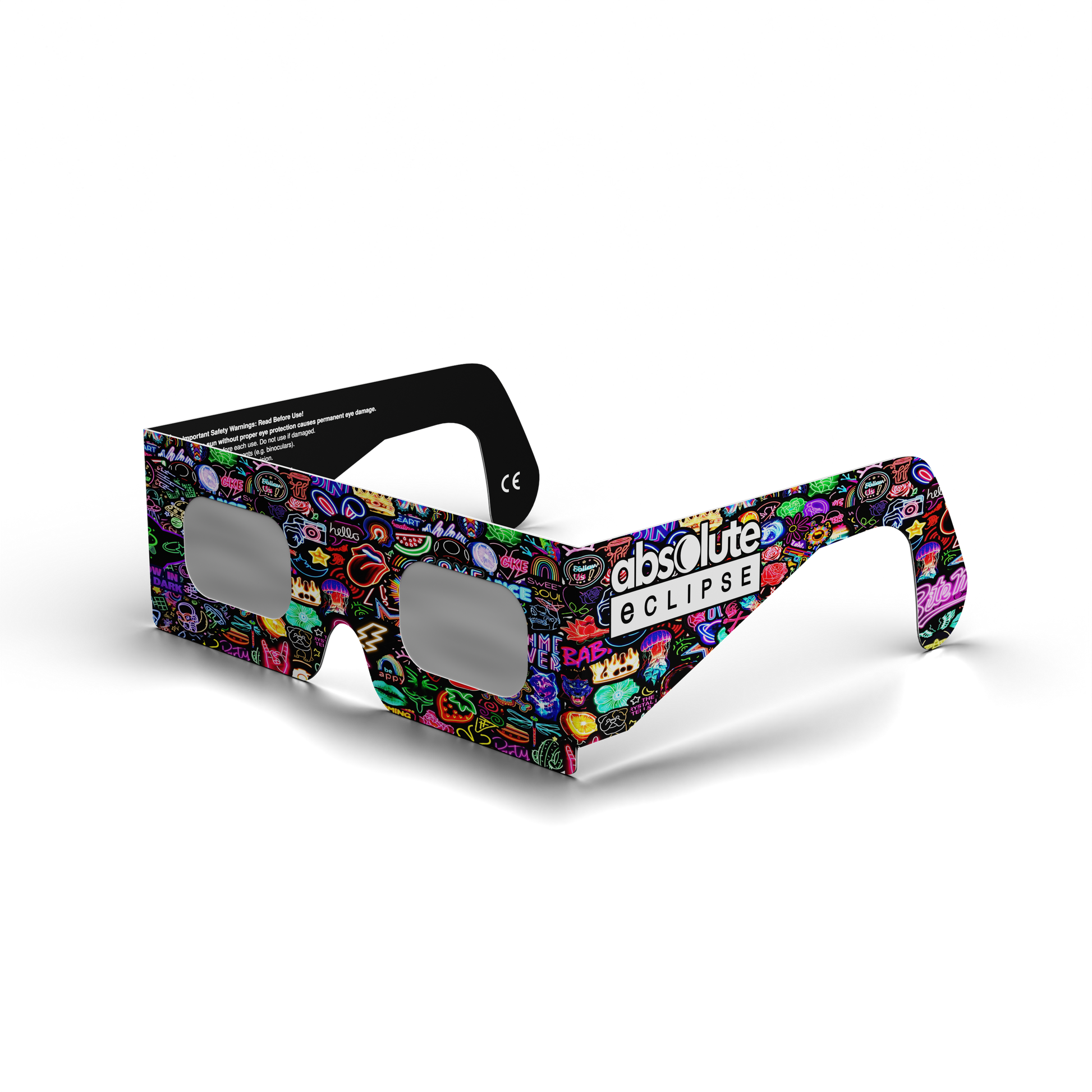 Neon solar eclipse glasses - 315° angle (transparent background)