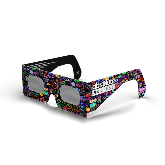 Neon solar eclipse glasses - 315° angle (transparent background)
