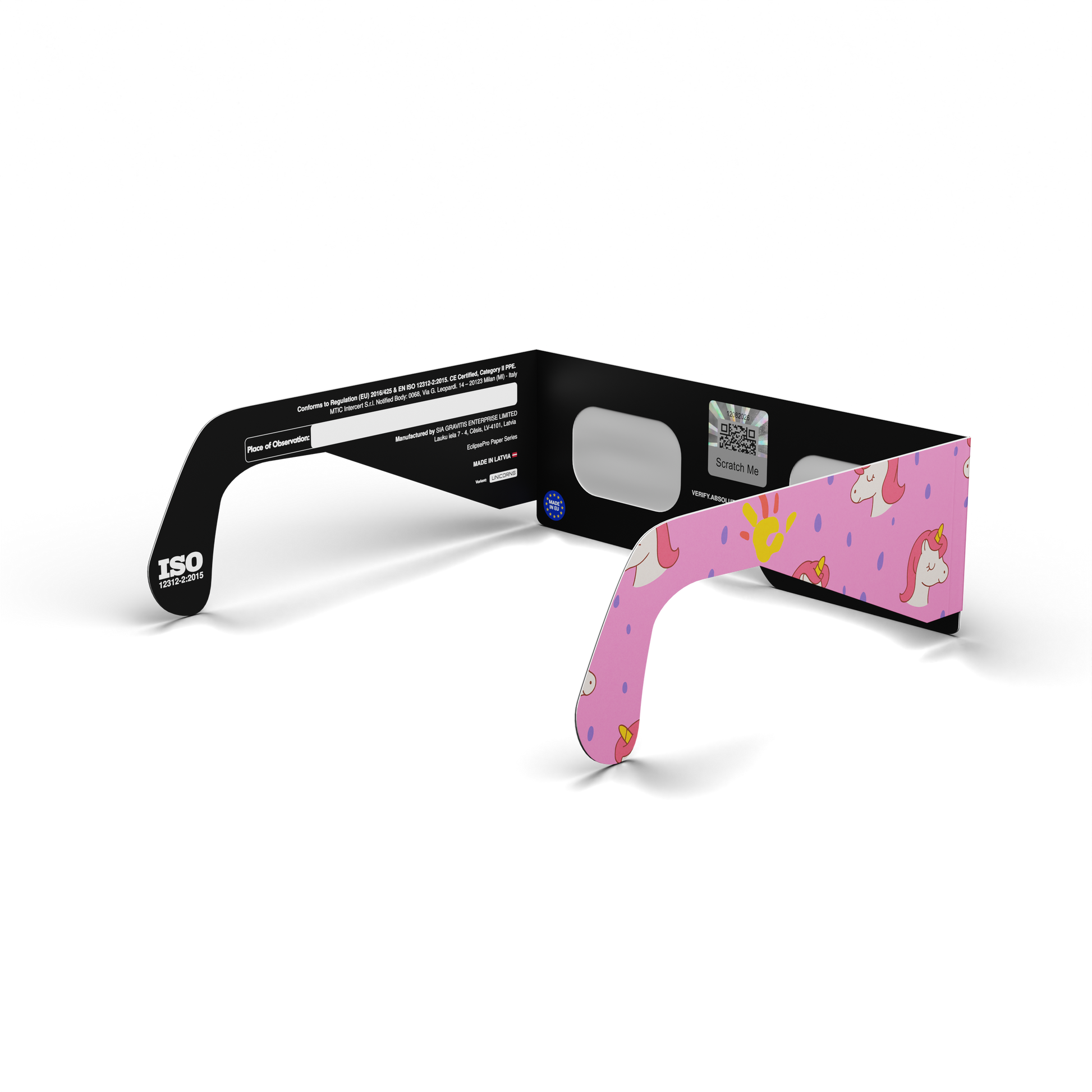 Unicorns solar eclipse glasses - 135° angle (transparent background)
