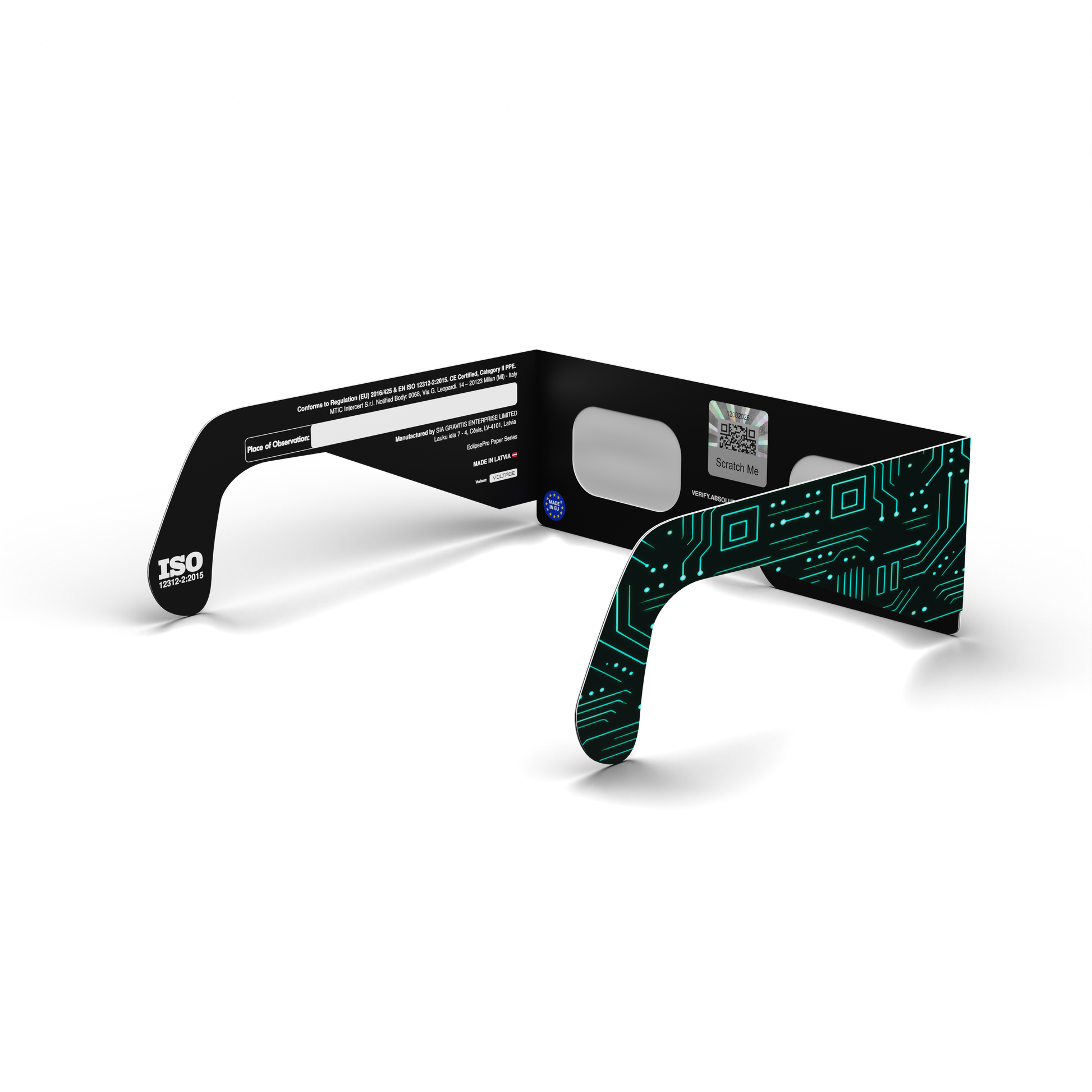 Voltage solar eclipse glasses - 135° angle (transparent background)